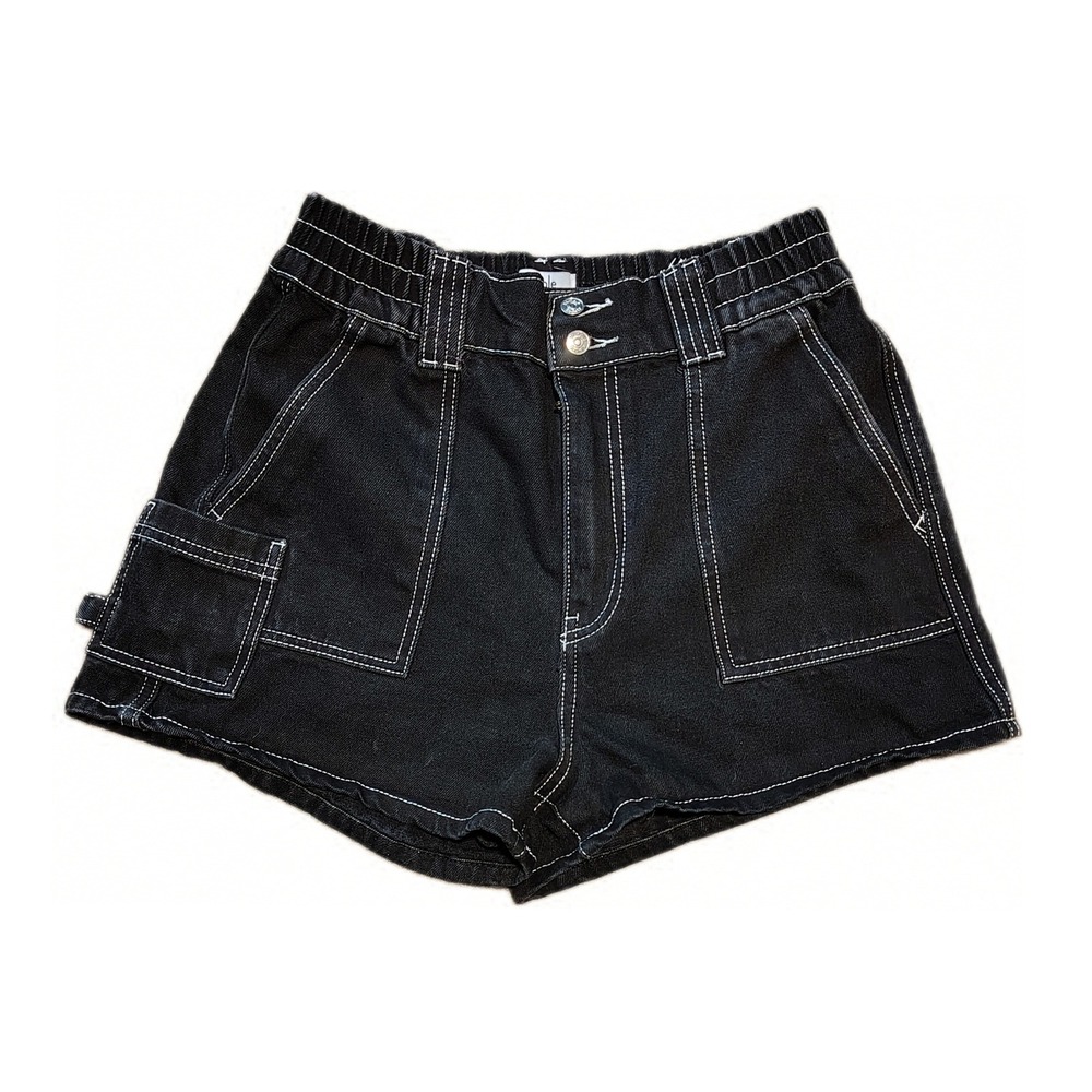 Womens Black Contrast Stitch High‎ Waist Denim Shorts 9/29 Skater Streetwear